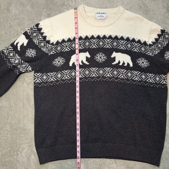 Old Navy Sweater Men Size L White Gray Fair Isle Polar Bear Snowflake Cabin Cozy - Picture 6 of 10